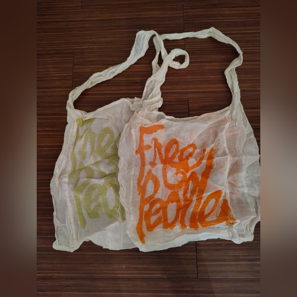 Free People Sheer reusable Tote with Orange and Green Logo